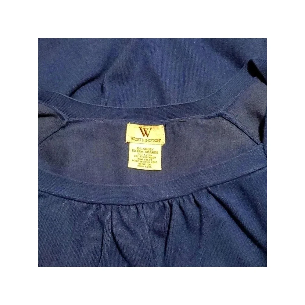 Worthington Knit Top Square Neck Long Sleeve Pullover Blue XL
